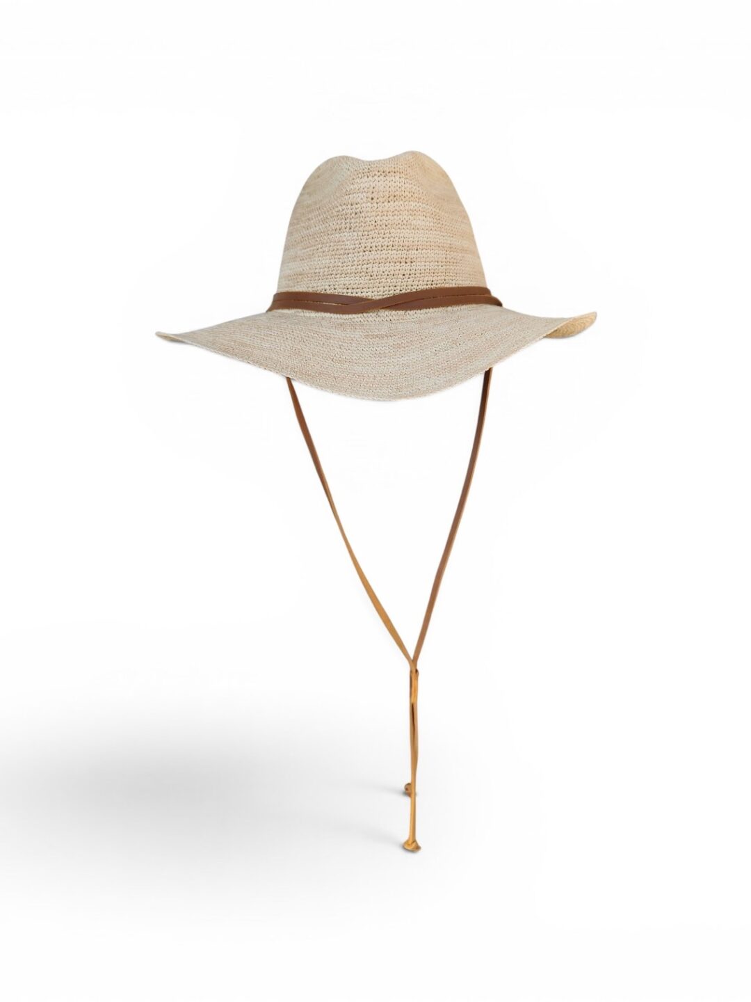 Zule Crochet handwoven straw hat with leather strap and soft sculpted brim