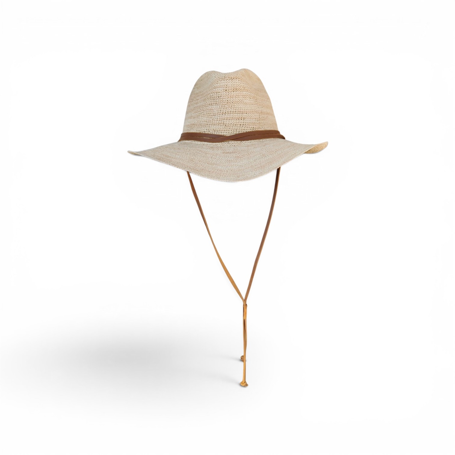 Zule Crochet handwoven straw hat with leather strap and soft sculpted brim