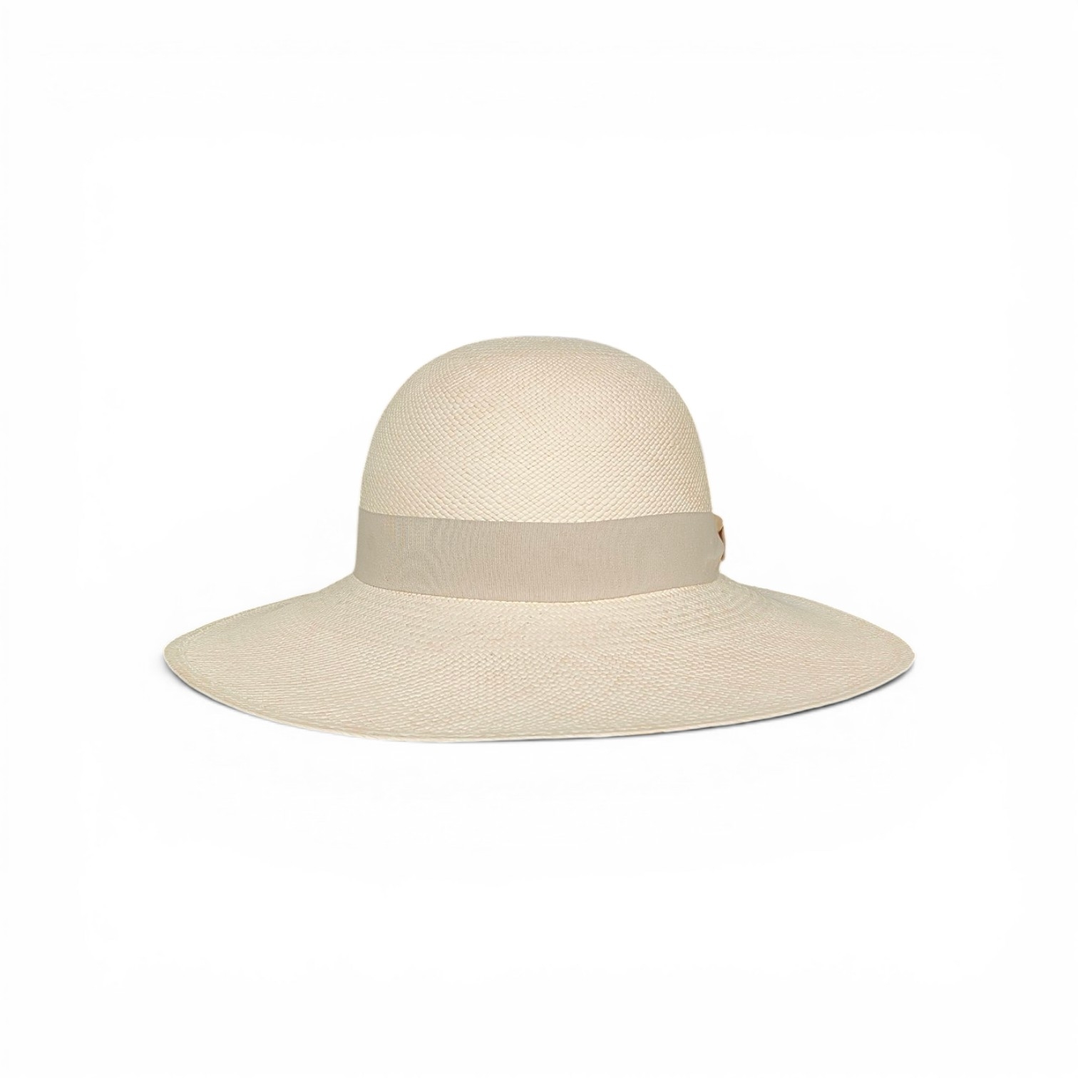 Handwoven ivory Panama hat with tonal ribbon handcrafted in Ecuador