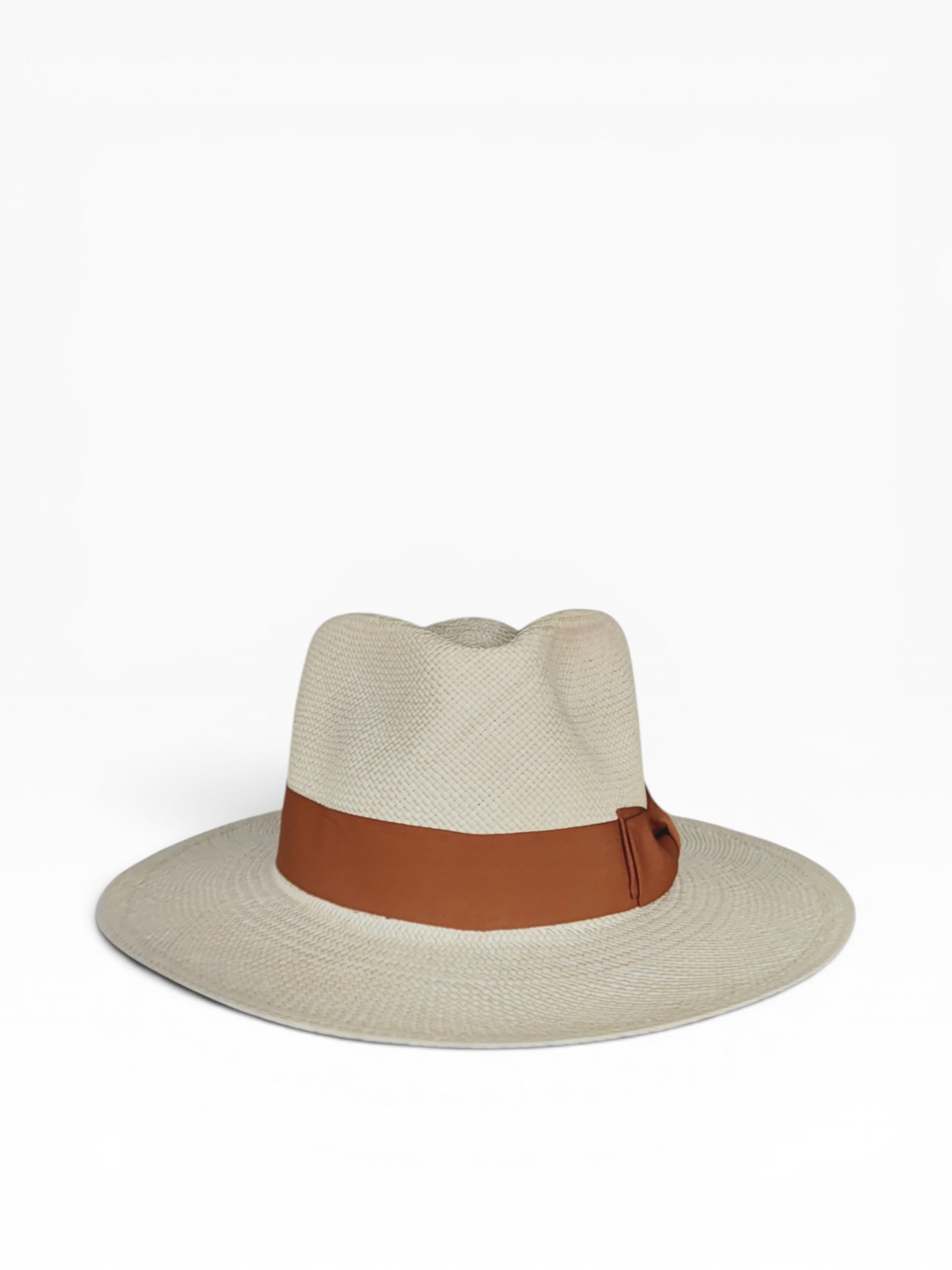 Classic Levante Panama hat handwoven in natural toquilla straw with camel ribbon