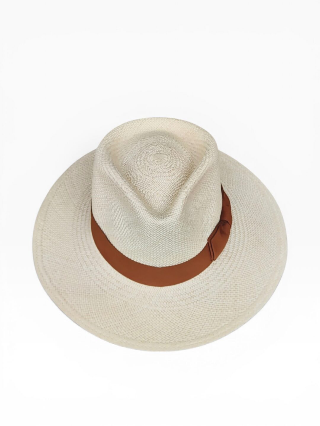 Classic Levante Panama hat handwoven in natural toquilla straw with camel ribbon