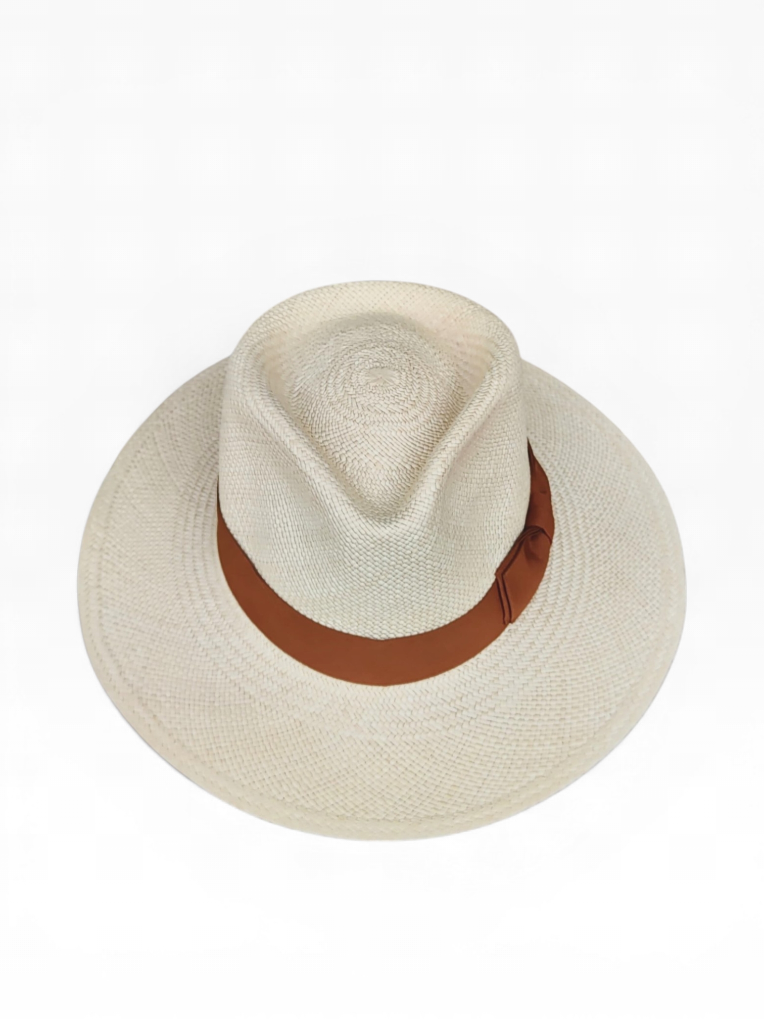 Classic Levante Panama hat handwoven in natural toquilla straw with camel ribbon