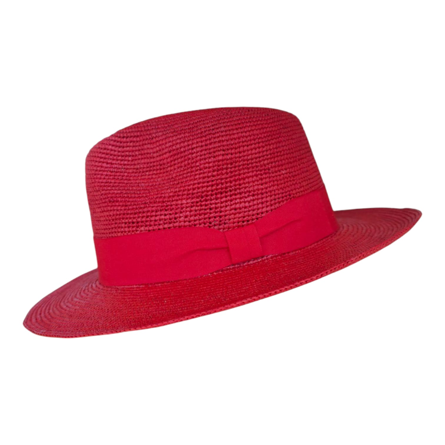 Handwoven red crochet straw hat