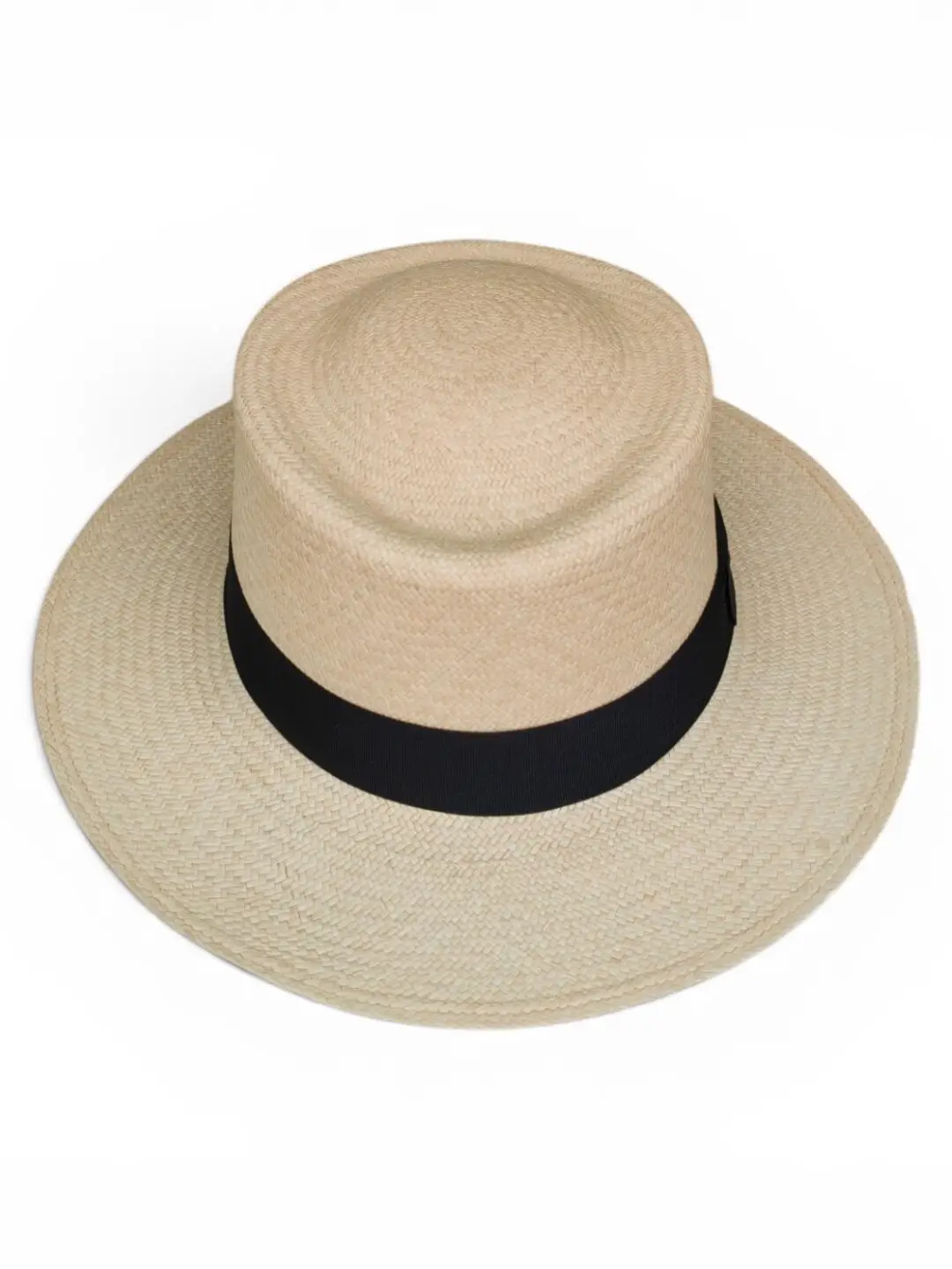 Gambler Style in Natural Toquilla straw with black ribbon.