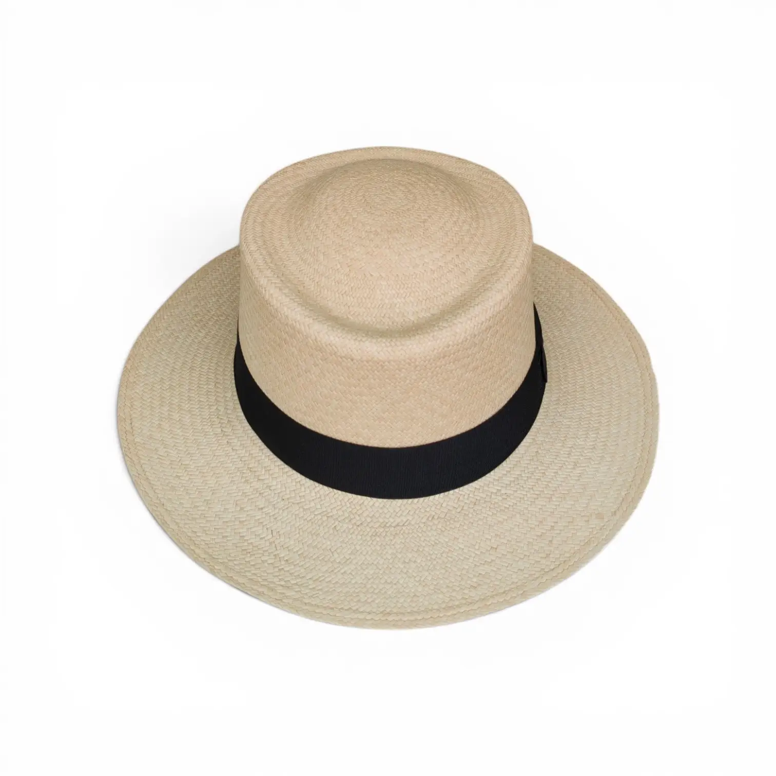 Gambler Style in Natural Toquilla straw with black ribbon.